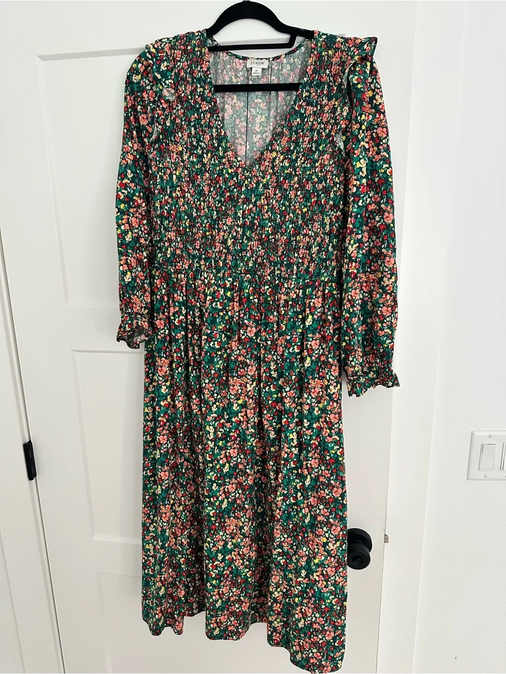 Floral V-Neck Long Sleeve Midi Dress - JCrew